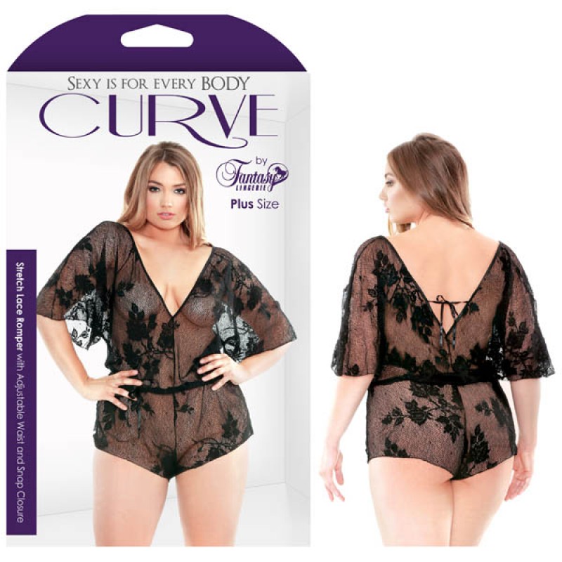 Fantasy Lingerie Curve Nelly Stretch Lace Romper With Adjustable Waist & Snap Closure 3X/4X